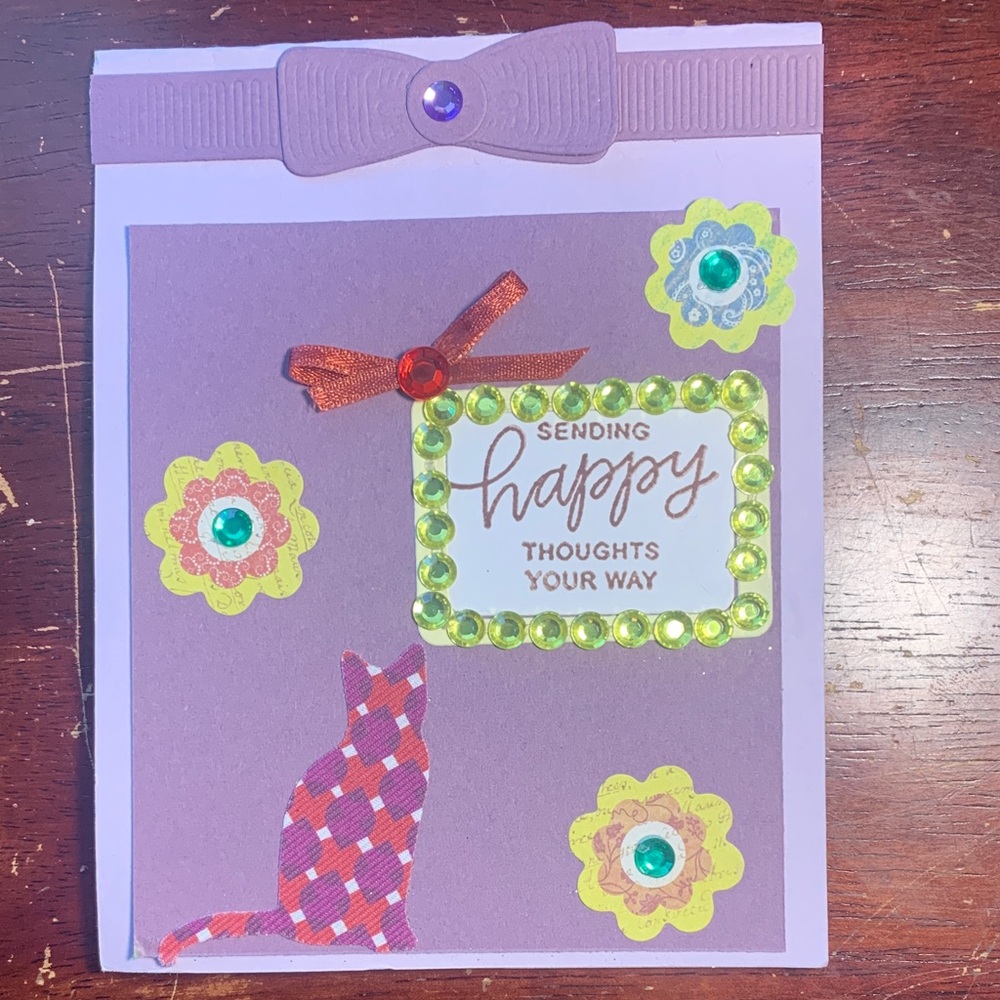 Purple Greeting Card with Cat Design